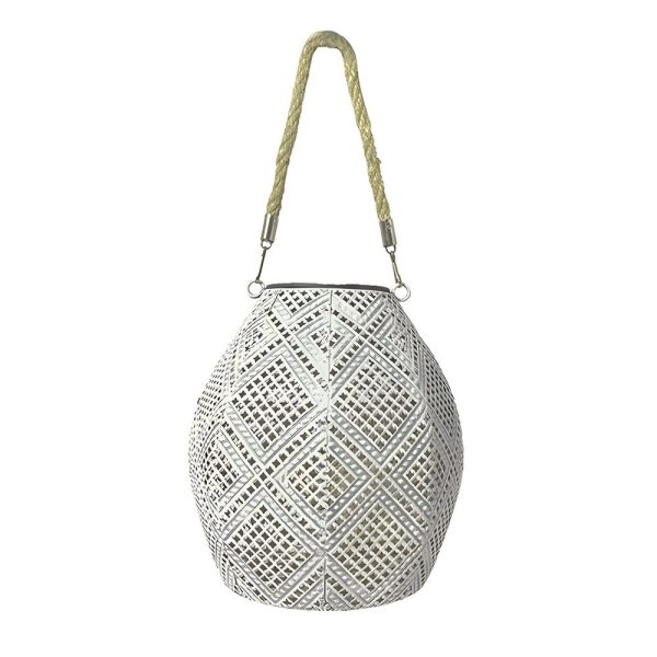 Moroccan Portable & Hanging White Solar LED Outdoor Patterned Lantern - Image 5