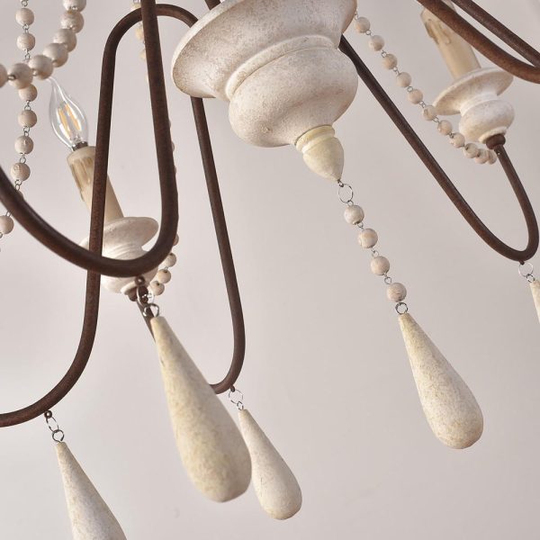 Rustic Farmhouse Wood Bead Chandelier with Teardrops Candle-Style Lights - Image 13