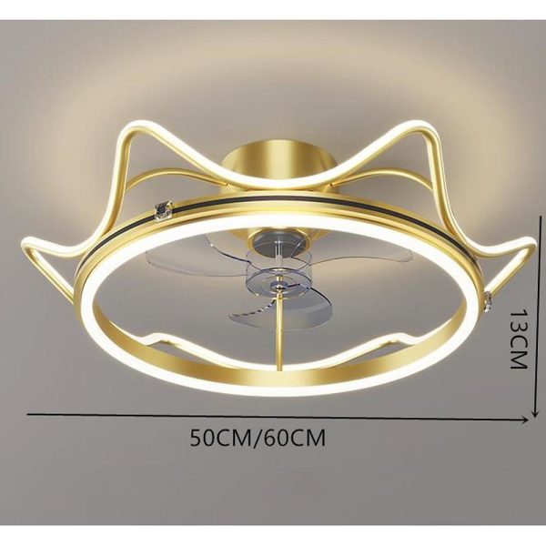 Crown Shaped Bedroom Ceiling Fans with LED lights Gold Bladeless Ceiling Fan Light - Image 7