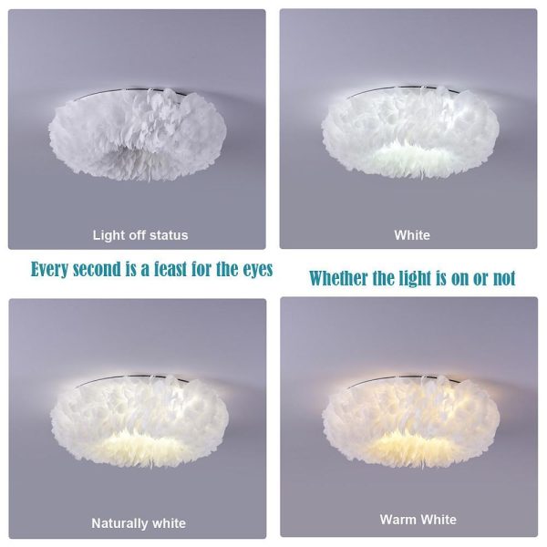 Round Feathers LED Nordic Ceiling Lights Flush Mount Lighting Chandelier - Image 12