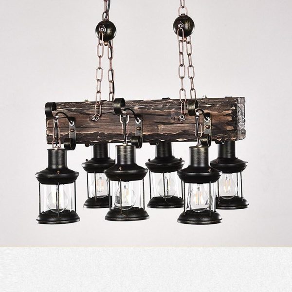 6 Lantern Farmhouse Chandelier Wood Chandeliers Ceiling Light - Image 11