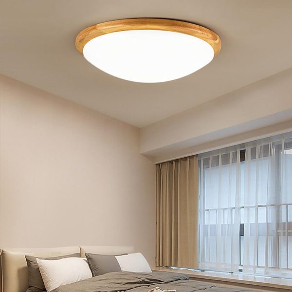 14'' LED Dimmable Wood Flush Mount Light Nordic LED Bamboo Bedroom Ceiling Lights - Image 3