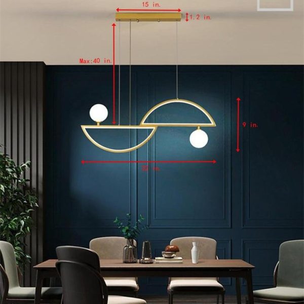 2 Semi Circles Glass Globes LED Dimmable Modern Pendant Lighting Chandeliers - Image 5