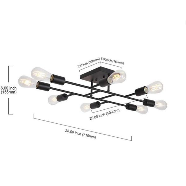 8-Light Antique Brass Vintage LED Semi Flush Mount Ceiling Light - Image 5