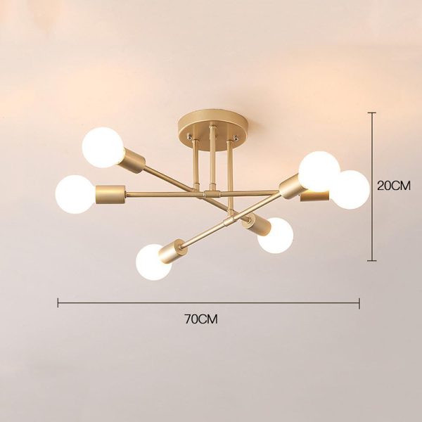 6-Light Globes LED Linear Sputnik Chandelier Modern Semi-Flush Mount Ceiling Light - Image 5