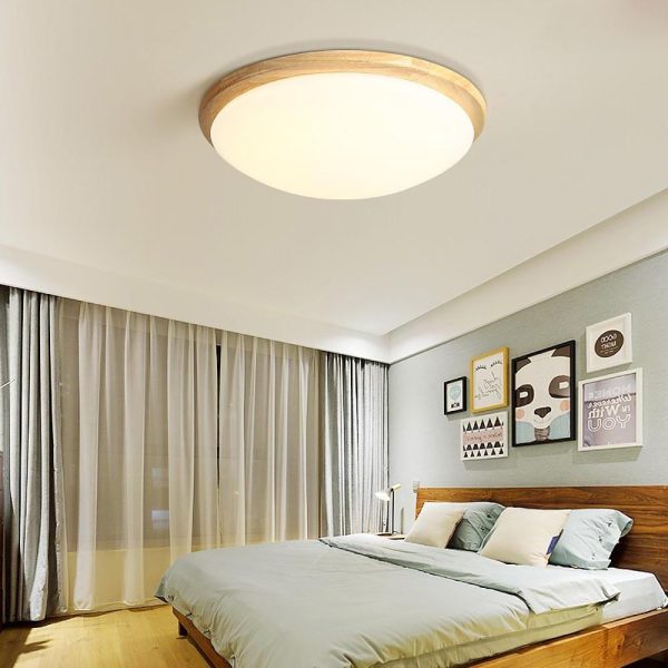 14'' LED Dimmable Wood Flush Mount Light Nordic LED Bamboo Bedroom Ceiling Lights - Image 5