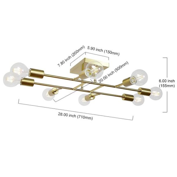 8-Light Antique Brass Vintage LED Semi Flush Mount Ceiling Light - Image 7