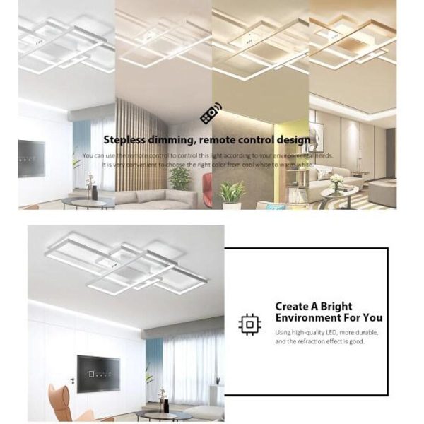 Multi Rectangle Large Flush Mount Ceiling Light with 3 Integrated Tiered Lights - Image 8