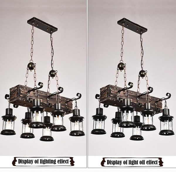 6 Lantern Farmhouse Chandelier Wood Chandeliers Ceiling Light - Image 9
