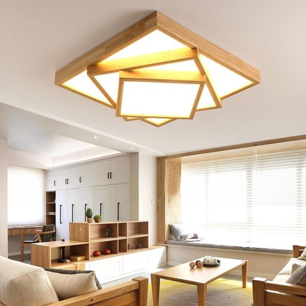 Artistic Wood Squares Dimmable LED Nordic Ceiling Light Flush Mount Lighting - Image 3