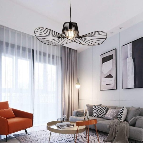 Hat Shaped Metal Linear LED Black Modern Pendant Light Hanging Lamp - Image 4