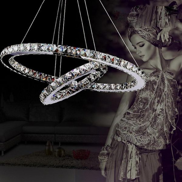 2-Ring Encrusted Crystal Chandelier Light Living Room Light Fixtures with Uplight Bulb - Image 2