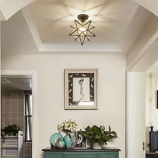Geometric Multi Pointed Star Pendant Light Metal Glass Entryway Lighting - Image 3
