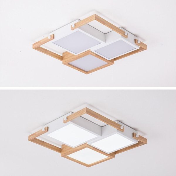 Modern Scandinavian LED Flush Mount Ceiling Light with Wooden Frames for Sleek Interiors - Image 6