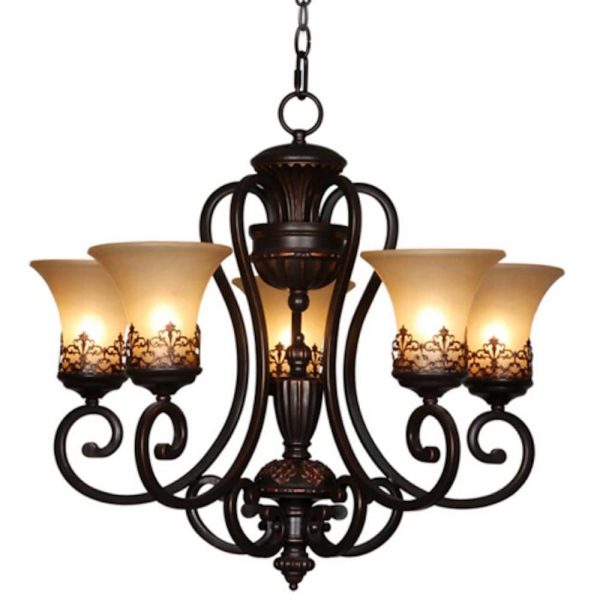5-light Bending Metal Bar Upside Down Glass Shade Vintage Chandelier Ceiling Light - Image 5