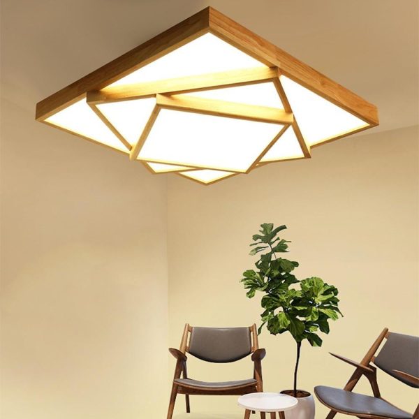Artistic Wood Squares Dimmable LED Nordic Ceiling Light Flush Mount Lighting - Image 4