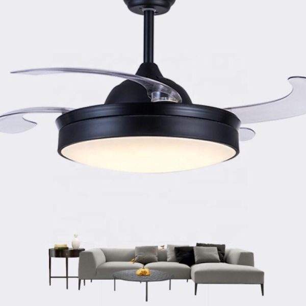 Round Drum Shaped LED Nordic Retractable Ceiling Fan with Lights - Image 2