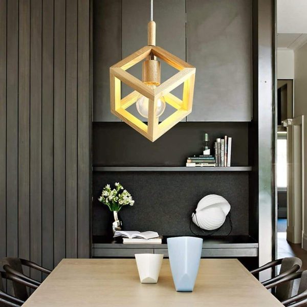 Wood Square LED Modern Island Lights Pendant Lighting Hanging Ceiling Lamp - Image 2