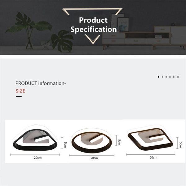Rounded Corners Triangle Unique Modern Black Flush Mount Light LED Ceiling Light - Image 7