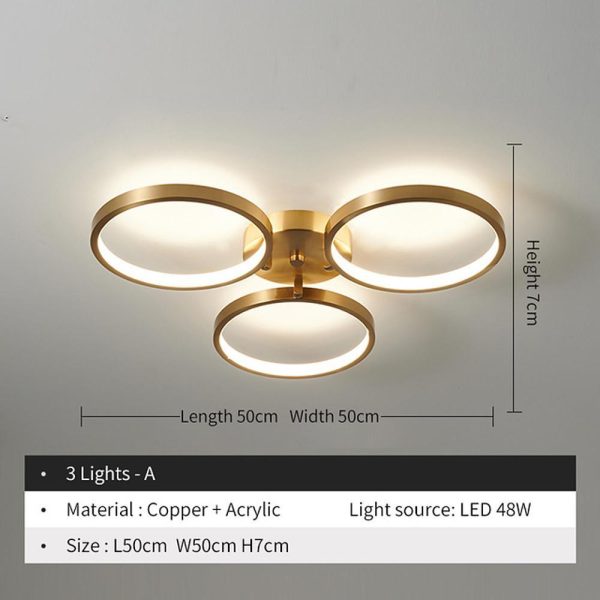 3-light Circular Copper LED Modern Flush Mount Lighting Ceiling Lights - Image 7