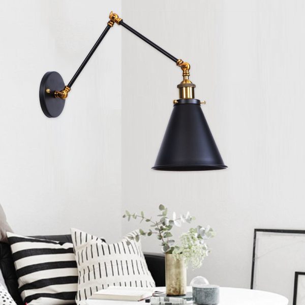 Industrial Vintage Iron Cone Swing Arm 1-Light Wall Sconce Lamp - Image 4