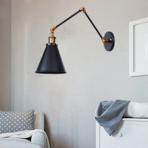 Industrial Vintage Iron Cone Swing Arm 1-Light Wall Sconce Lamp - Image 2