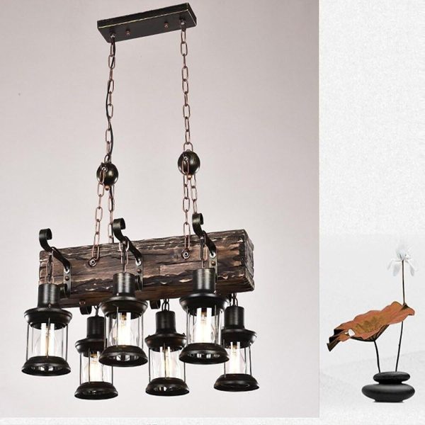 6 Lantern Farmhouse Chandelier Wood Chandeliers Ceiling Light - Image 10