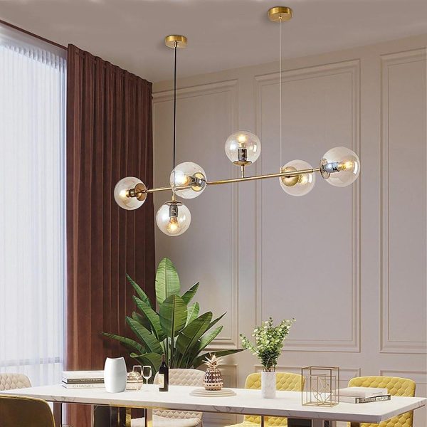 Linear Dining Room Chandeliers Glass Globe Chandelier 4/6 Heads - Image 2