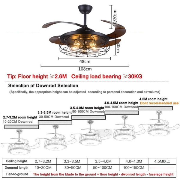 3 Bladed Farmhouse Retractable Ceiling Fan with Light - Image 14