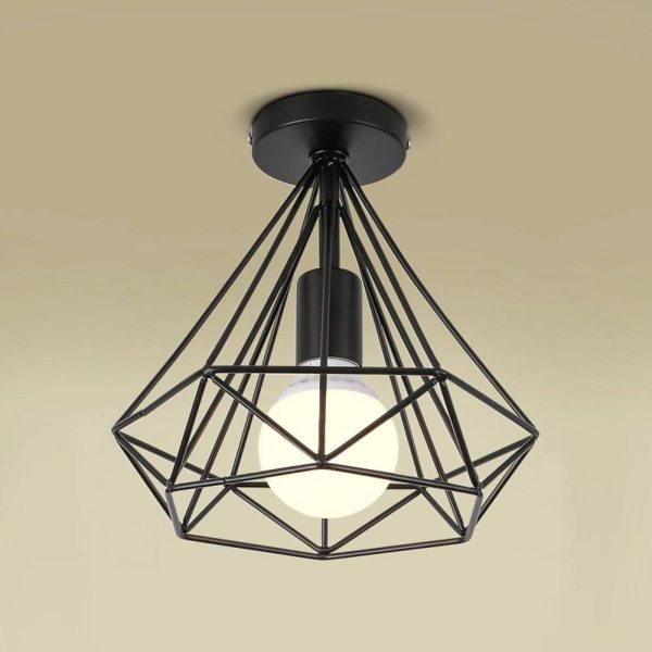 1-Light Mini Metal Geometric Caged LED Retro Flush Mount Lighting Ceiling Lights - Image 4