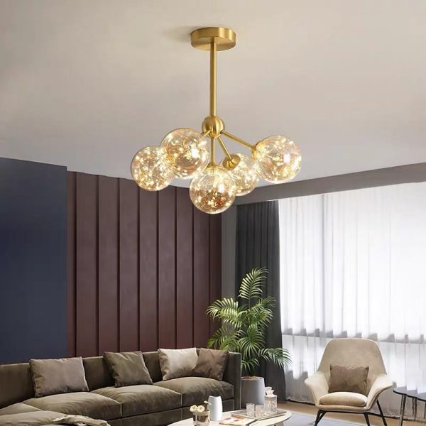 5 Globe Glass Brass Flush Mount Ceiling Light Ornate LED Ceiling Light - Image 7