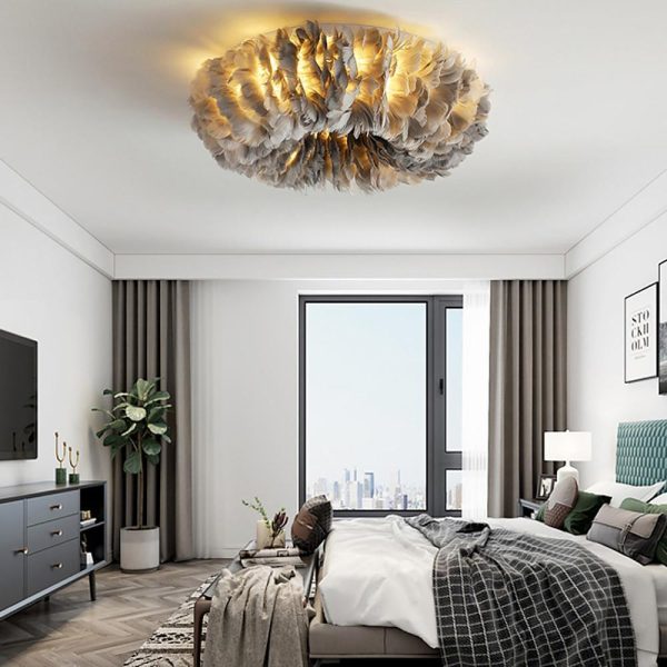 Round Feathers LED Nordic Ceiling Lights Flush Mount Lighting Chandelier - Image 9