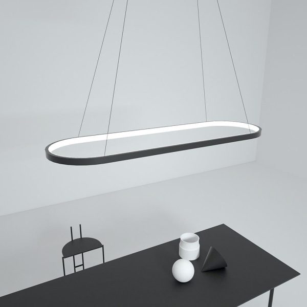 LED Oval Modern Black Pendant Light with Remote Control Artistic Pendant Light - Image 3
