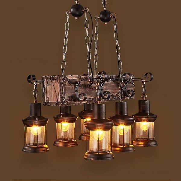 6 Lantern Farmhouse Chandelier Wood Chandeliers Ceiling Light - Image 5