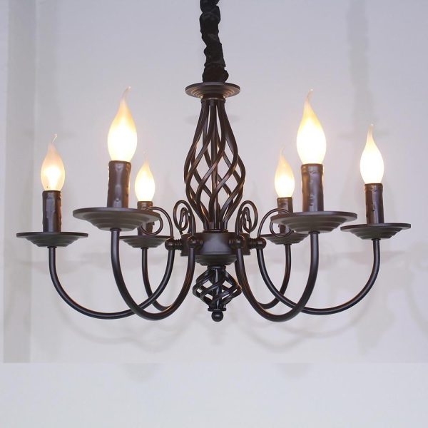 Candle Design Metal Rustic Chandeliers with 6 LED Bulbs - Image 3