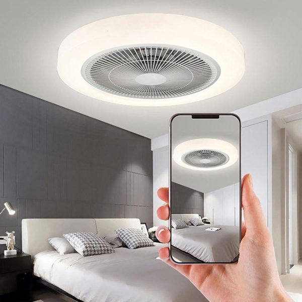 Rounded Linear Flush Mount Bladeless Ceiling Fans with Lights LED Living Room Ceiling Lights - Image 5