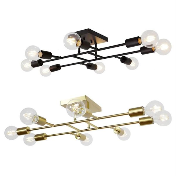 8-Light Antique Brass Vintage LED Semi Flush Mount Ceiling Light - Image 4