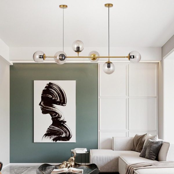 Linear Dining Room Chandeliers Glass Globe Chandelier 4/6 Heads - Image 5