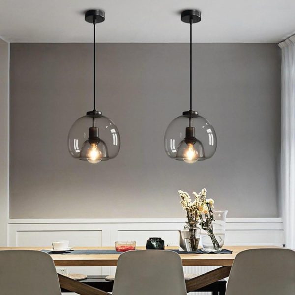 Vintage Metal Glass Pendant Light Shade Smoked Round Pendant Lighting - Image 4