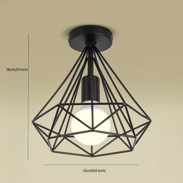 1-Light Mini Metal Geometric Caged LED Retro Flush Mount Lighting Ceiling Lights - Image 7