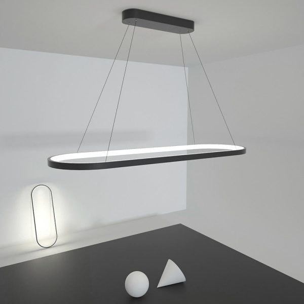 LED Oval Modern Black Pendant Light with Remote Control Artistic Pendant Light - Image 2