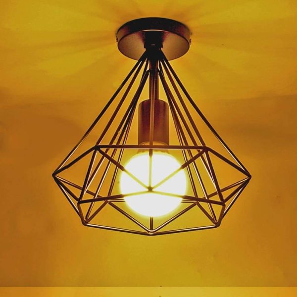1-Light Mini Metal Geometric Caged LED Retro Flush Mount Lighting Ceiling Lights - Image 6