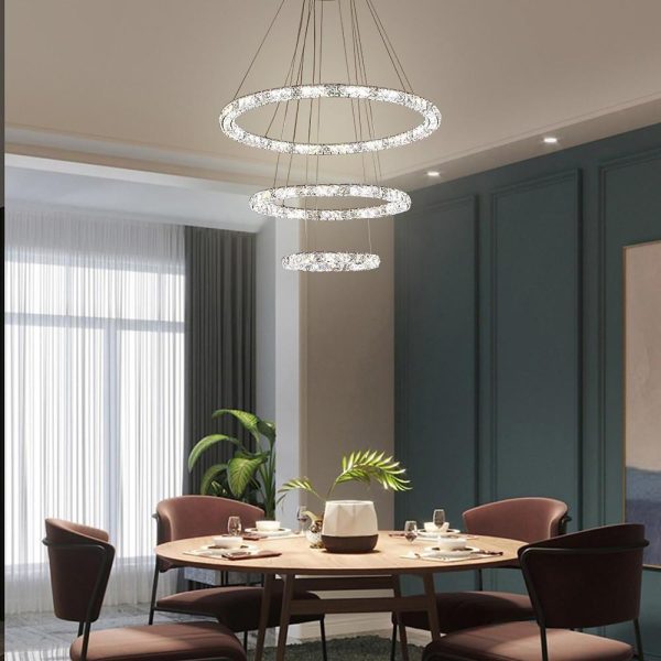 3/4-Light LED Tiered Chandelier LED Crystal Ring Hanging Pendant Light - Image 6