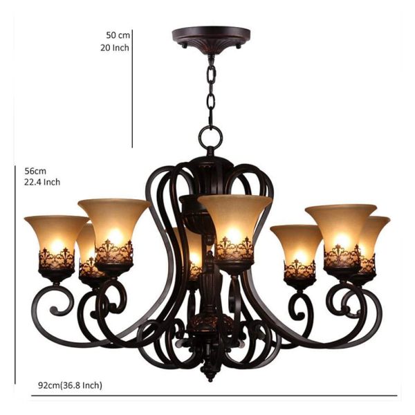 5-light Bending Metal Bar Upside Down Glass Shade Vintage Chandelier Ceiling Light - Image 8