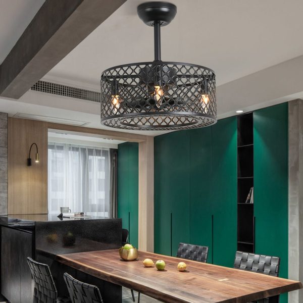 Retro Industrial Style Unique Iron Ceiling Fan Light with Remote Control - Image 2