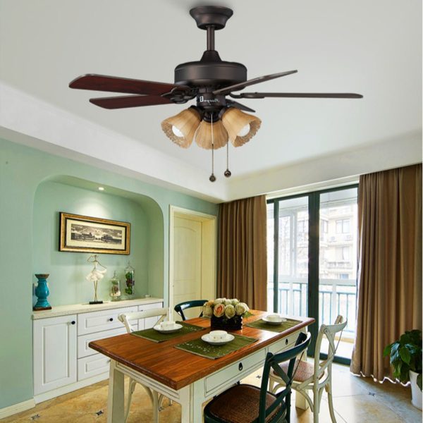Retro Pastoral Hanging Noiseless Heat Resistant Wood Blade Ceiling Fan Lamp - Image 3
