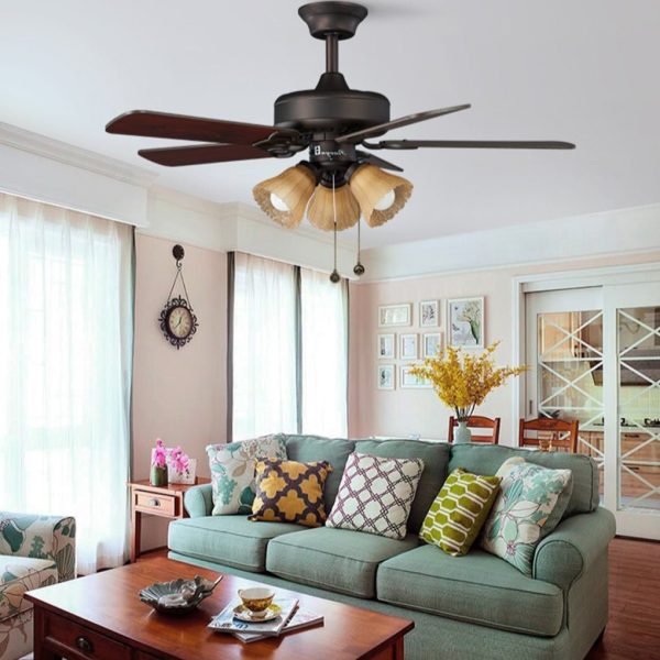 Retro Pastoral Hanging Noiseless Heat Resistant Wood Blade Ceiling Fan Lamp - Image 2
