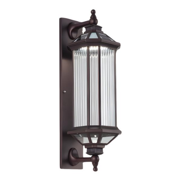 Retro Rectangular Ribbed Glass Solar Outdoor Wall Light - Image 7