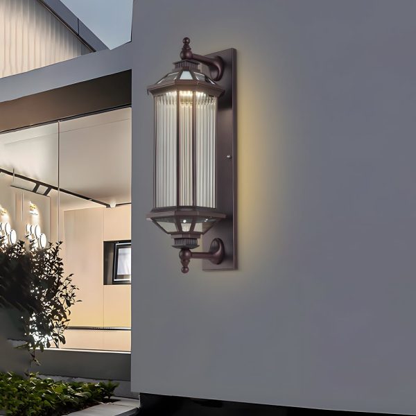 Retro Rectangular Ribbed Glass Solar Outdoor Wall Light - Image 3