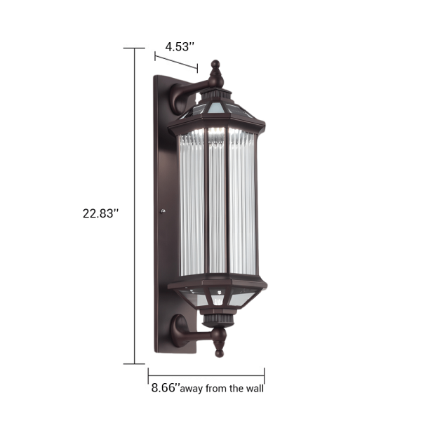 Retro Rectangular Ribbed Glass Solar Outdoor Wall Light - Image 5
